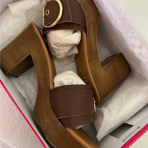 Vince Camuto Brown Leather Slide Sandals - Picture 2 of 5